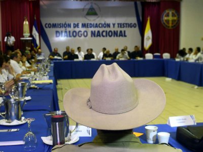 Vue générale du "dialogue national" réunissant représentants du gouvernement, de l'opposition et de la conférence épiscopale, à Managua le 15 juin 2018. - MARVIN RECINOS [AFP]