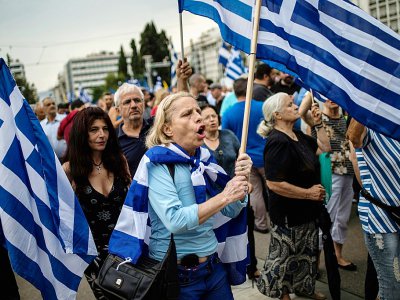 Une manifestation à Athènes le 16 juin 2018 contre l'accord annoncé entre la Grèce et la Macédoine sur le nom du pays - ANGELOS TZORTZINIS [AFP]