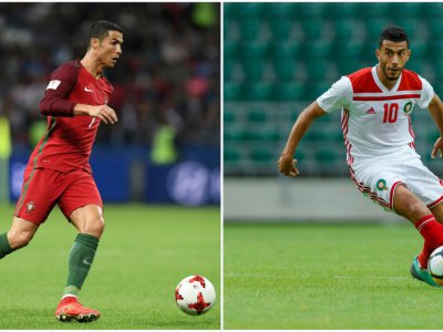 Les attaquants portugais Cristiano Ronaldo et marocain Younès Belhanda - Franck FIFE, Jarek JOEPERA [AFP]