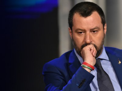 Le ministre italien de l'Intérieur Matteo Salvini sur le plateau de la Rai 1, le 20 juin 2018 à Rome - Andreas SOLARO [AFP]