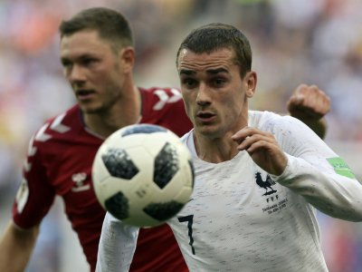 L'attaquant vedette des Bleus Antoine Griezmann lors du match contre le Danemark au Mondial, le 26 juin 2018 au stade Loujniki à Moscou - Juan Mabromata [AFP]