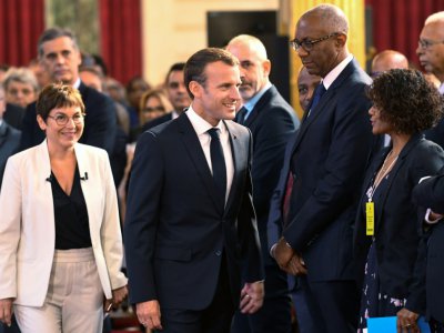 Emmanuel Macron  et la ministre des Outre-mer Annick Girardin le 28 juin 2018 à l'Elysée - BERTRAND GUAY [POOL/AFP]