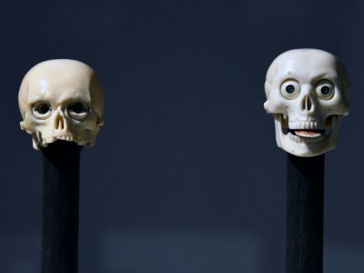 L'étonnante collection de crânes miniatures rassemblés au début du XXe siècle par la baronne Henri de Rothschild présentée à la fondation Bemberg, à Toulouse le 29 juin 2018 - PASCAL PAVANI [AFP]