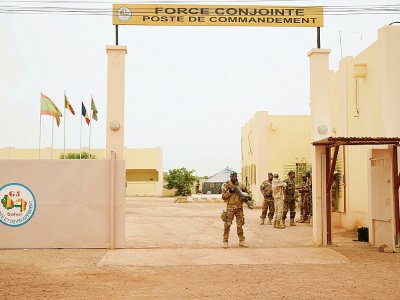 L'entrée du quartier général de la force du G5 Sahel à Sévaré photographiée le 30 mai 2018. - SEBASTIEN RIEUSSEC [AFP/Archives]