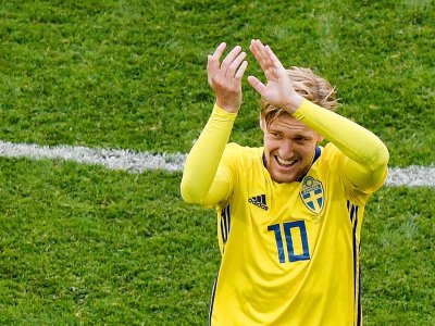 Le milieu de terrain suédois Emil Forsberg lors de la qualification en quarts de finale du Mondial le 3 juillet 2018 - GABRIEL BOUYS [AFP]