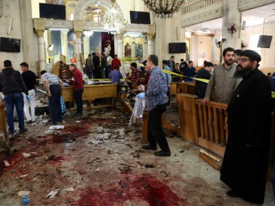 L'église copte Mar Girgis cible d'une explosion pendant une messe des Rameaux, à Tanta, à 120 kms du Caire le 9 avril 2017 - STRINGER [AFP/Archives]