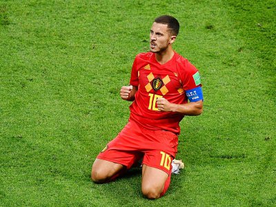 Eden Hazard lors de la victoire de la Belgique contre le Brésil en quart de finale de la Coupe du Monde, le 6 juillet 2018 à Kazan - SAEED KHAN [AFP]