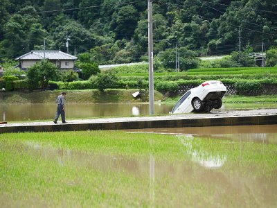 Une zone inondée à Mihara, au Japon, le 8 juillet 2018 - Martin BUREAU [AFP]
