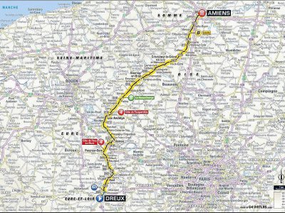 Le parcours du Tour de France entre Dreux et Amiens. - Capture d'écran letour.fr