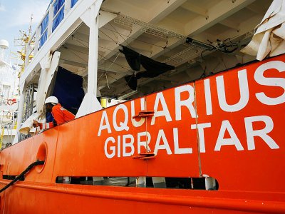 L'Aquarius, le bateau de l'ONG SOS Méditerranée participe au sauvetage de migrants en Méditerranée, sur le port de Marseille le 29 juin 25018 - PAU BARRENA [AFP/Archives]