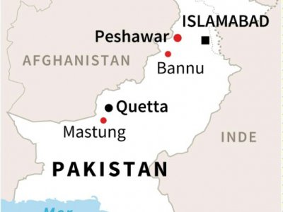 Carte du Pakistan localisant des attentats à la bombe visant des réunions électorales depuis le 11 juillet - AFP [AFP]