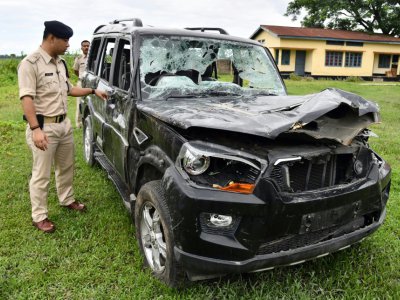 La voiture de deux Indiens lynchés à mort à Karbi Anglong, en Inde, le 10 juillet 2018 - Biju BORO [AFP]