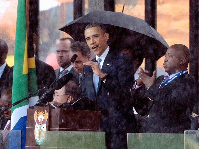 Le président américain Barack Obama prononce un discours lors d'une cérémonie à la mémoire de Nelson Mandela à Johannesburg le 10 décembre 2013. - PEDRO UGARTE [AFP/Archives]