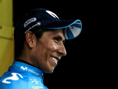 Nairo Quintana radieux sur le podium du Tour de France après sa victoire dans la 17e étape, le 25 juillet 2018 à Saint-Lary-Soulan - Philippe LOPEZ [AFP]