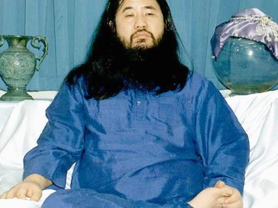 Shoko Asahara, gourou de la secte japonaise Aum Vérité Suprême, le 1er octobre 1990 - JIJI PRESS [JIJI PRESS/AFP/Archives]