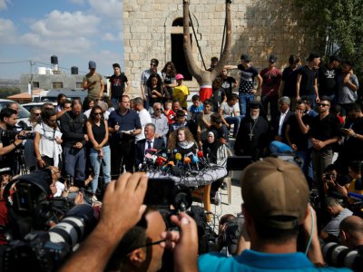Ahed Tamimi, adolescente devenue icône de la résistance palestinienne, donne une conférence de presse après sa sortie de huit mois de détention par Israël, dans le village de Nabi Saleh, en Cisjordanie occupée, le 29 juillet 2018 - ABBAS MOMANI [AFP]