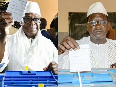 Montage photos réalisé le 2 août 2018 du président malien Ibrahim Boubacar Keïta (g) et de son principal opposant, Soumaïla Cissé (d) - ISSOUF SANOGO, STR [AFP/Archives]