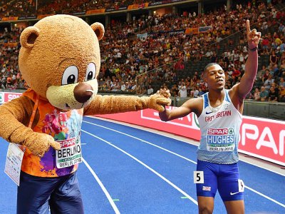 Le Britannique Zharnel Hughes, sacré champion d'Europe sur 100 m, à Berlin le 7 août 2018 - Andrej ISAKOVIC [AFP]