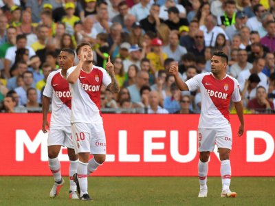 L'attaquant de Monaco Stevan Jovetic (c) buteur lors de la victoire 3-1 à Nantes le 11 août 2018 - LOIC VENANCE [AFP]