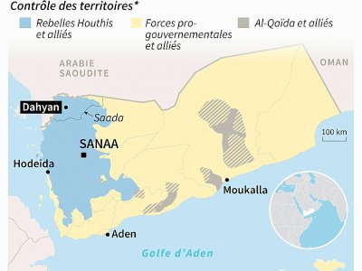 Carte montrant le contrôle des territoires au Yémen au 6 août - Valentina Breschi [AFP]