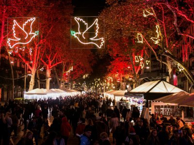 L'avenue de las Ramblas à Barcelone illuminée pour les fêtes de Noël, le 23 novembre 2017 - Josep LAGO [AFP/Archives]