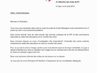 La lettre de la ligue exprimant le refus des joueurs d'être filmés - Ligue de football de Normandie