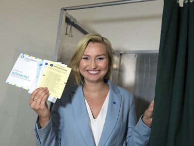 Ebba Busch, leader des Démocrates chrétiens, vote en avance à Stockholm, le 22 août 2018 - Janerik HENRIKSSON [TT NEWS AGENCY/AFP/Archives]
