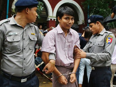 Le journaliste birman Kyaw Soe Oo au tribunal de Rangoun, le 9 juillet 2018 - STR [AFP]