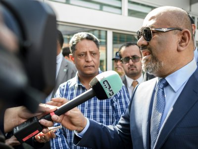 Le ministre yéménite des Affaires étrangères Khaled Al-Yamani a condamné l'absence des Houthis à Genève. Le 7 septembre 2018 à Genève. - Fabrice COFFRINI [AFP]