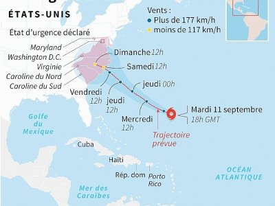Trajectoire prévue de l'ouragan Florence - AFP [AFP]