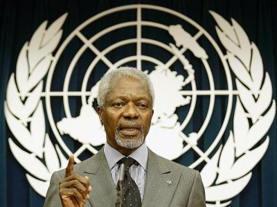 L'ancien secrétaire général des Nations unies Kifi Annan, lors d'une conférence de presse le 29 mars 2009 à New York. - Timothy A. CLARY [AFP/Archives]