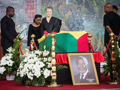 Nane Maria, la veuve de Kofi Annan, lors de la cérémonie de funérailles nationales de l'ancien secrétaire général des Nations unies, le 12 septembre 2018 à Accra, au Ghana. - Ruth McDowall [AFP]