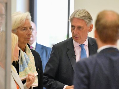 Le ministre britannique des Finances Philip Hammond et la directrice générale du FMI Christine Lagarde à Londres le 17 septembre 2018 - John Stillwell [POOL/AFP]