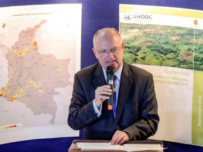 Le représentant de l'Office des Nations Unies contre la drogue et le crime en Colombie, le 19 septembre 2018, à Bogota - Raul ARBOLEDA [AFP]