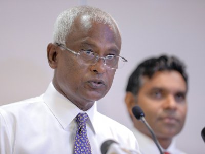 Le candidat de l'opposition à la présidentielle Mohame Solih s'adresse aux médias, le 23 septembre 2018 à Malé, aux Maldives - - [AFP]