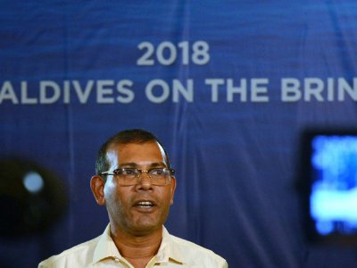 L'ancien président des Maldives Mohamed Nasheed lors d'une conférence de presse, le 24 septembre 2018 à Colombo, au Sri Lanka - LAKRUWAN WANNIARACHCHI [AFP]