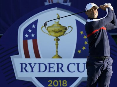L'Américain Tiger Woods s'entraîne pour la Ryder Cup, au Gol National de Saint-Quentin-en-Yvelines, le 25 septembre 2018 - Lionel BONAVENTURE [AFP]