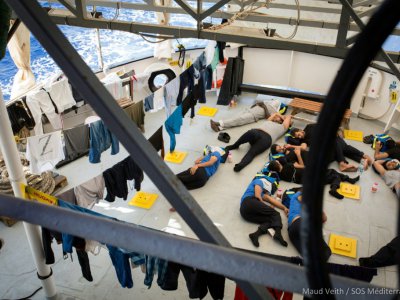 Photo prise le 24 septembre 2018 sur le navire humanitaire Aquarius - Maud VEITH [SOS MEDITERRANEE/AFP]
