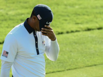 L'Américain Tiger Woods perd sa 3e rencontre en deux jours à la Ryder Cup de Saint-Quentin-en-Yvelines le 29 septembre 2018 - FRANCK FIFE [AFP]