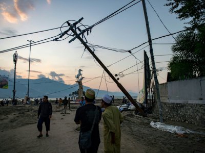 Le tsunami a déraciné des arbres et abattu des lignes électriques sur l'île indonésienne des Célèbes, le 29 septembre 2018 - Bay ISMOYO [AFP]
