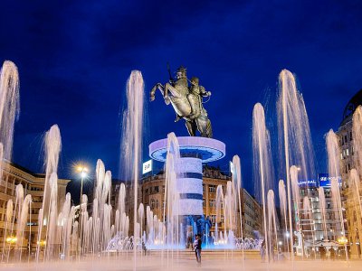 La statue d'Alexandre le Grand à Skopje le 30 septembre 2018, jour du référendum sur le nouveau nom de la Macédoine - DIMITAR DILKOFF [AFP]