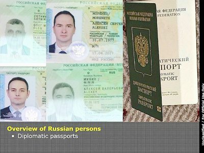 Document diffusé par le ministère néerlandais d ela Défense le 4 octobre 2018 montrant les passeports diplomatiques des quatre espions russes présumés - HO [DUTCH DEFENSE MINISTRY/AFP]