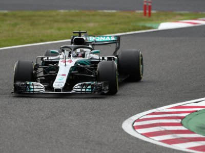 Le Britannique Lewis Hamilton (Mercedes) lors des qualifications pour le GP du Japon, le 6 octobre 2018 sur le circuit de Suzuka - Behrouz MEHRI [AFP]