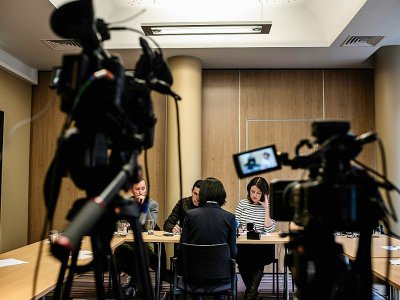 Conférence de presse de Mme Grace Meng, épouse de l'ex-président d'Interpol, le 7 octobre 2018 à Lyon en France, siège d'Interpol - JEFF PACHOUD [AFP]