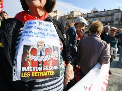 Manifestation contre la politique sociale du président Macron, le 9 octobre 2018 à Montpellier - PASCAL GUYOT [AFP]