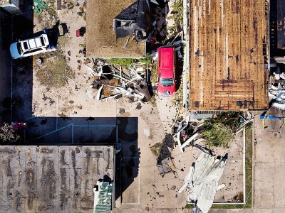 Vue aérienne d'un motel endommagé par l'ouragan Michael, le 11 octobre 2018 à Panama City (Floride). - Brendan Smialowski [AFP]