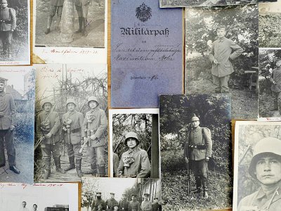 Différentes photos et livret militaire de Maximilian Mohr, soldat allemand blessé près de Verdun. - John MACDOUGALL [AFP]