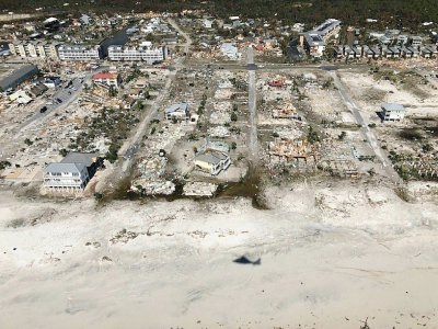 Vue des dégâts à Mexico Beach, le 11 octobre 2018, après le passage de l'ouragan dévastateur Michael - Colin HUNT [US Coast Guard/AFP]