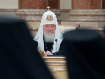 Le patriarche de Moscou Kirill lors d'un synode à Minsk le 15 octobre 2018 - Nikolay PETROV [BELTA/AFP]