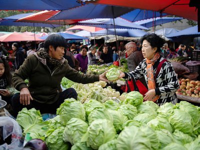 Sur un marché de Pékin, le 16 octobre 2018 - Nicolas ASFOURI [AFP]